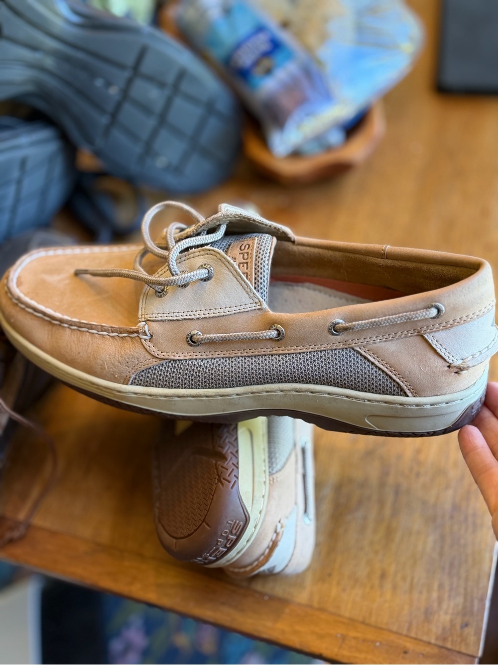 Sperry Men’s Tan Leather Mesh Boat Shoes